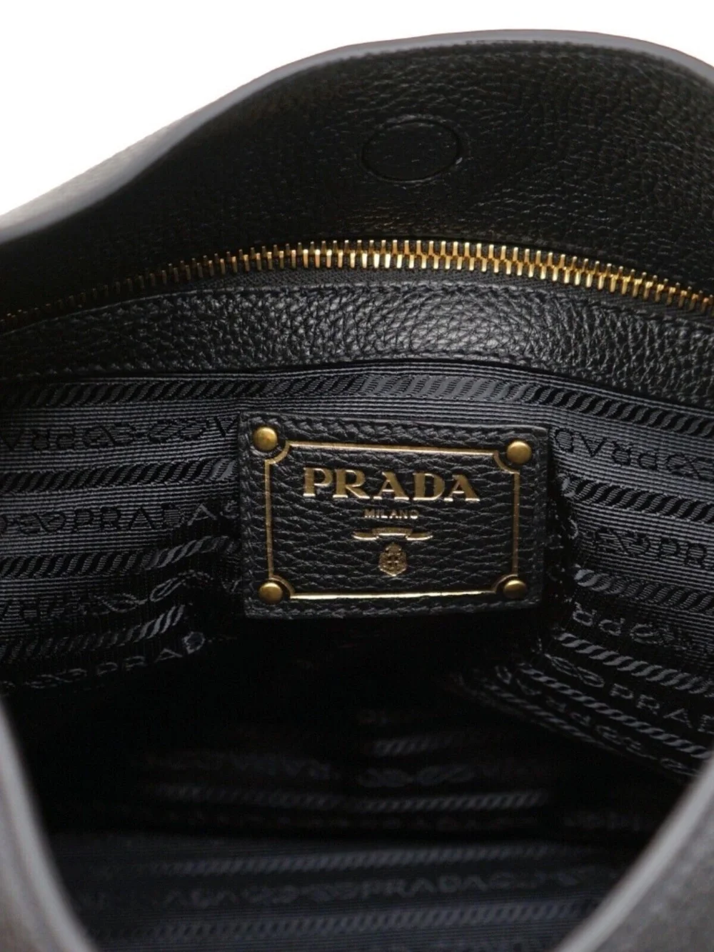 Prada Hobo Shoulder Bag Embossed Logo Black Leather 1BC051 New